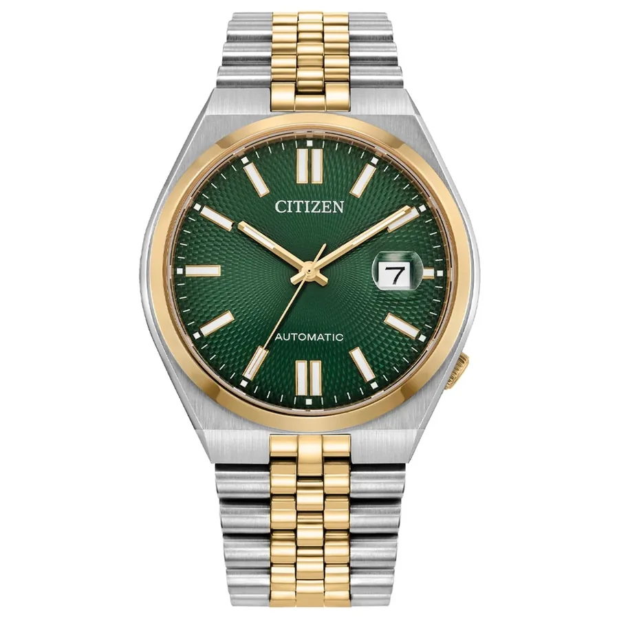 Citizen Tsuyosa 40mm Automatic Green Dial, Silver and Gold-Tone Stainless Steel Bracelet, Ref. NK0024-54X, front view