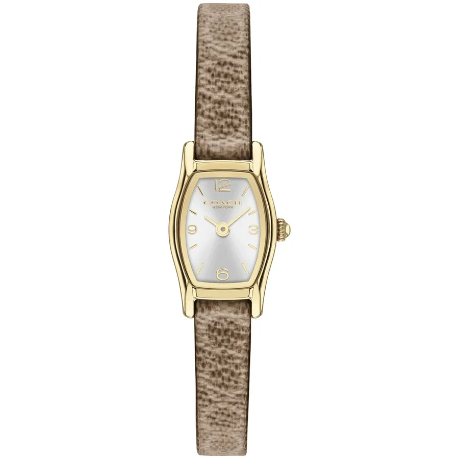 Coach Greta 15x25mm Silver Dial, Brown Leather Strap, front view
