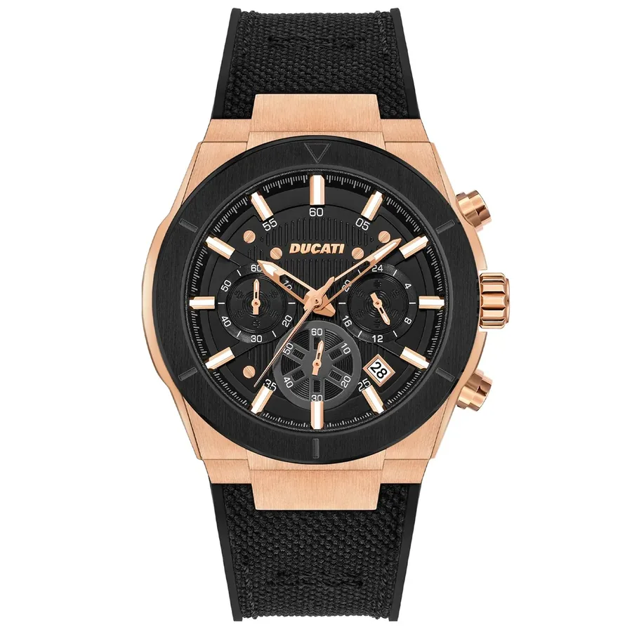 Ducati DT004 43.5x45.5mm Chronograph Black Dial, Black Silicone and Nylon Strap, Ref. DTWGO0000901, front view