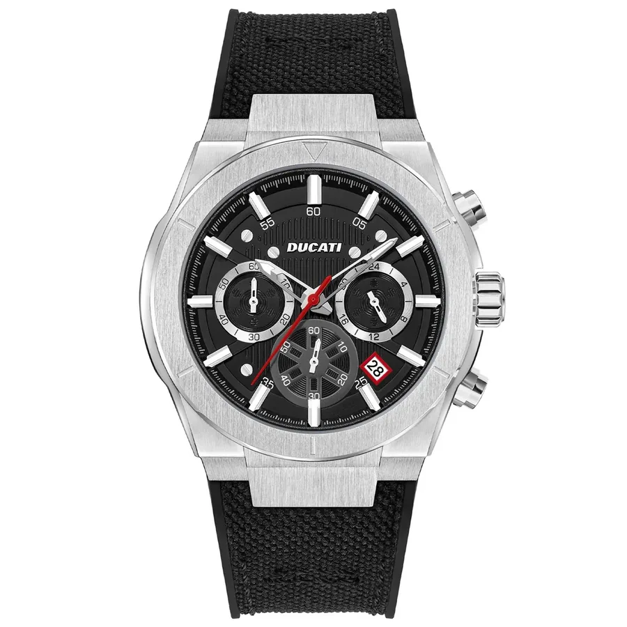 Ducati DT004 43.5x45.5mm Chronograph Black Dial, Black Silicone and Nylon Strap, Ref. DTWGO0000902, front view