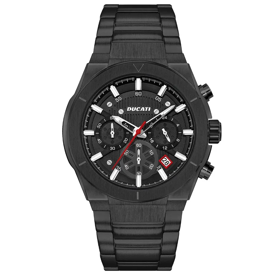 Ducati DT004 43.5x45.5mm Chronograph Black Dial, Black Stainless Steel Bracelet, front view