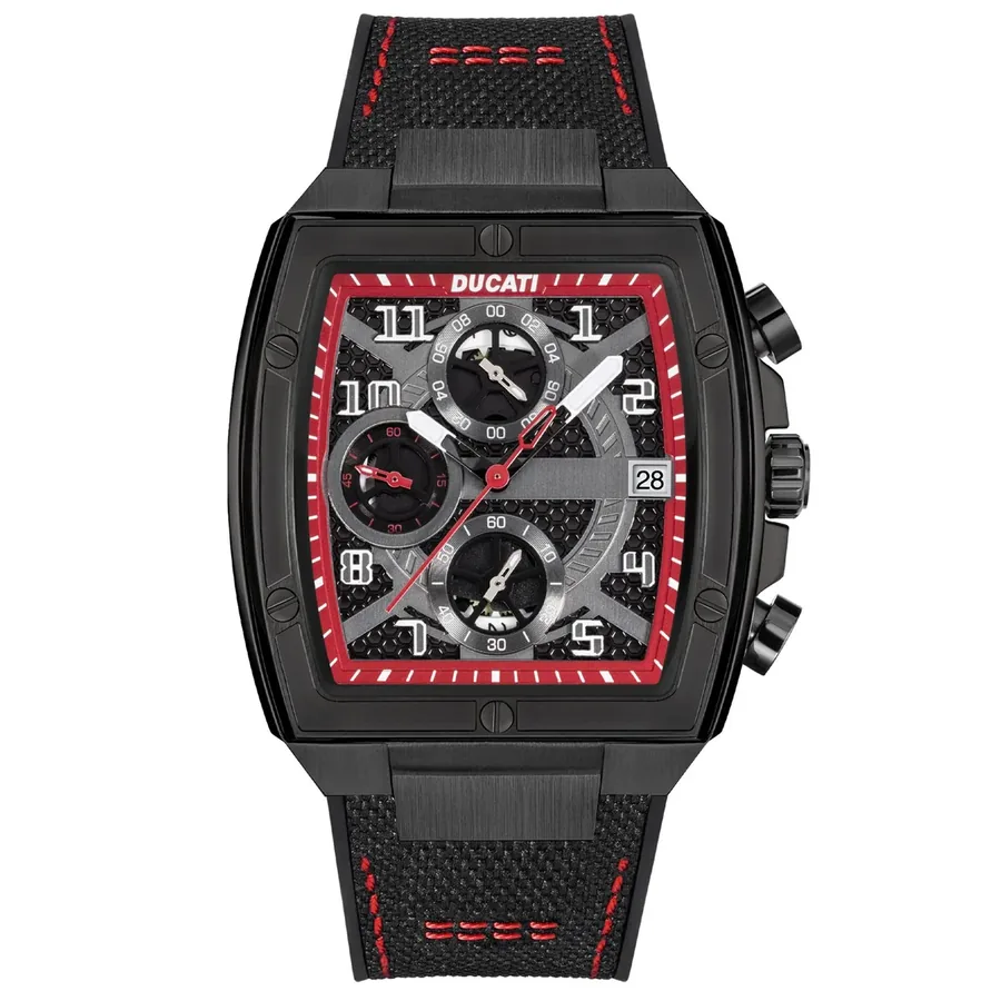 Ducati DT088 40x47mm Chronograph Black Dial, Black Silicone and Nylon Strap, front view