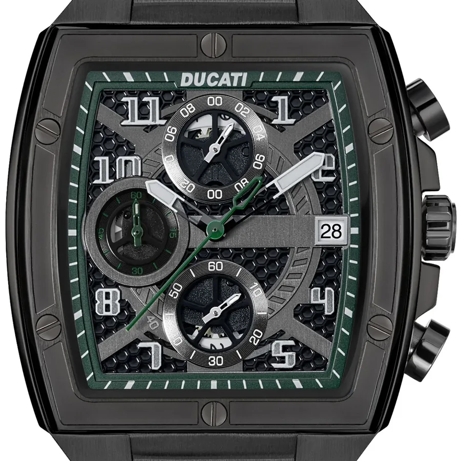 Ducati DT088 40x47mm Chronograph Black Dial, Grey and Green Silicone and Nylon Strap, view 2