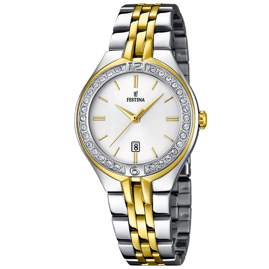 Festina 32.5mm Pink Dial, Silver and Gold-Tone Stainless Steel Bracelet, front view