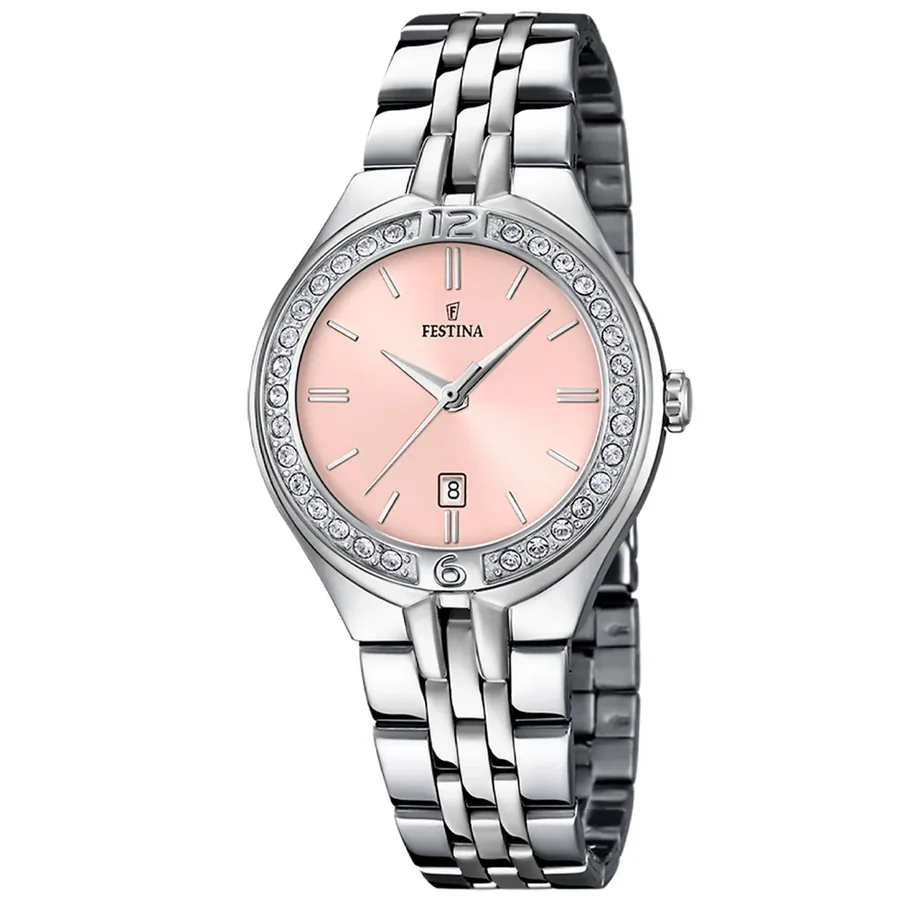 Festina 32.5mm Pink Dial, Silver-Tone Stainless Steel Bracelet, front view
