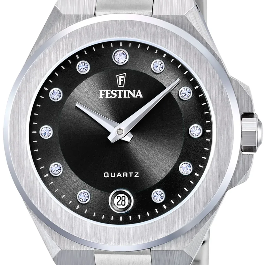Festina 33mm Black Dial, Silver-Tone Stainless Steel Bracelet, view 2