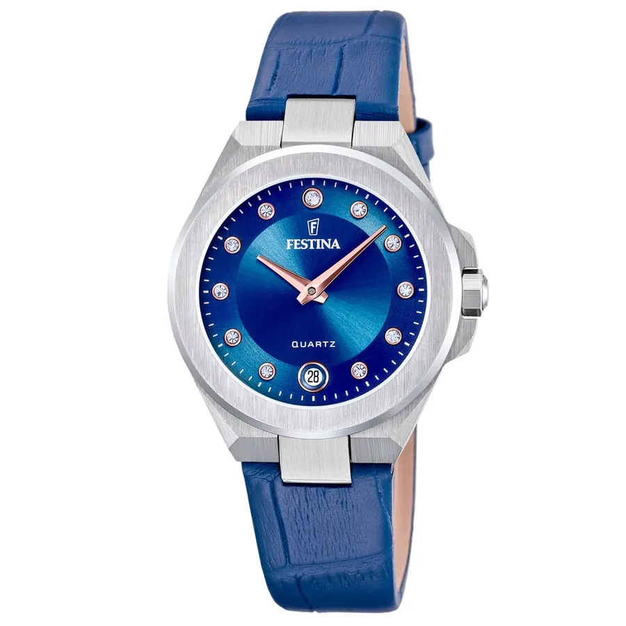Festina 33mm Blue Dial, Blue Leather Strap, front view