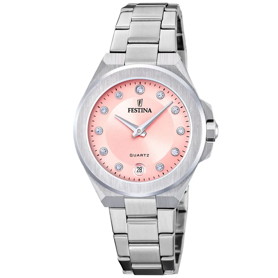 Festina 33mm Pink Dial, Silver-Tone Stainless Steel Bracelet, front view