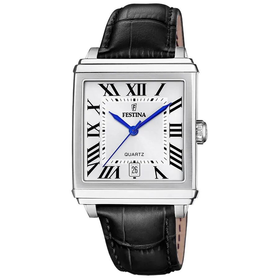 Festina 33mm Silver Dial, Black Leather Strap, front view