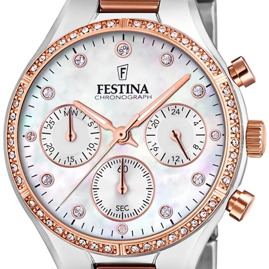 Festina 36mm Chronograph White Dial, Rose Gold-Tone Stainless Steel Bracelet, view 2