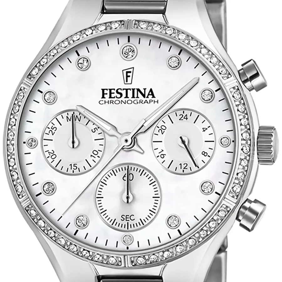 Festina 36mm Chronograph White Dial, Silver-Tone Stainless Steel Bracelet, view 2