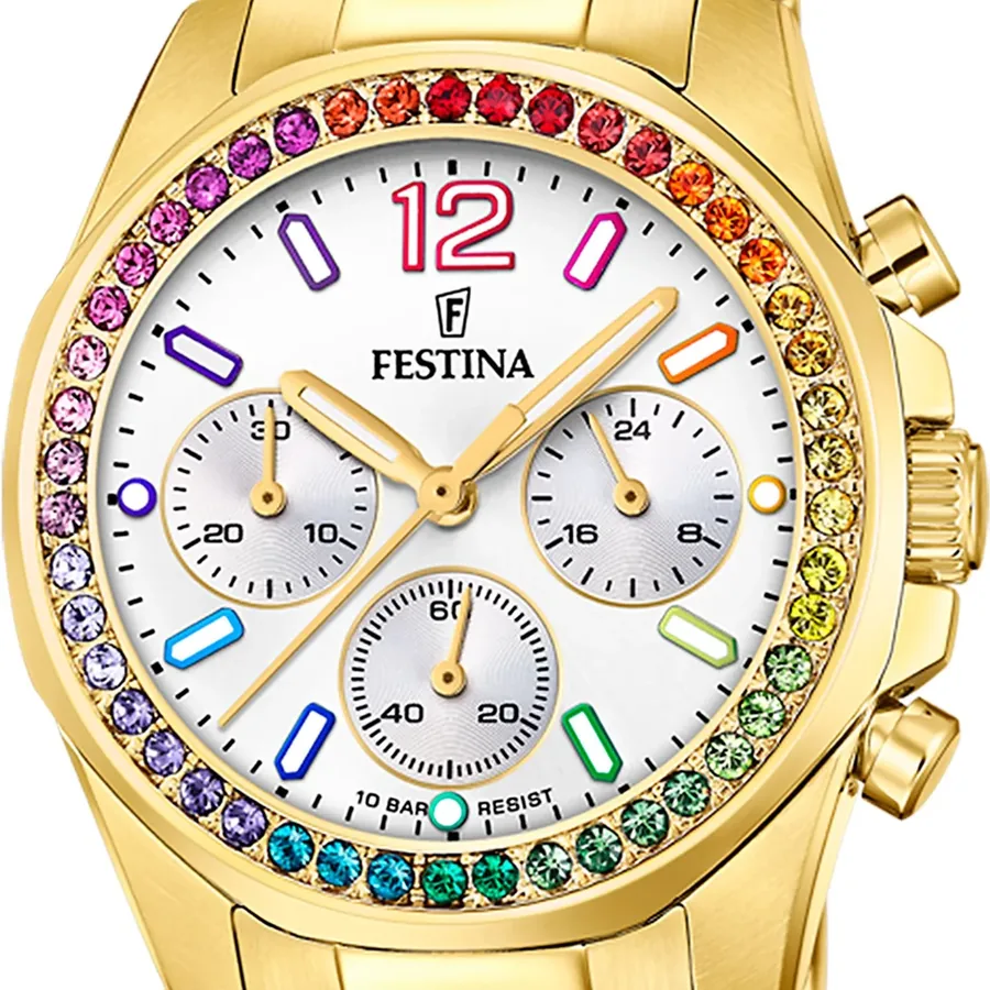 Festina 38mm Chronograph Silver Dial, Gold-Tone Stainless Steel Bracelet, view 2