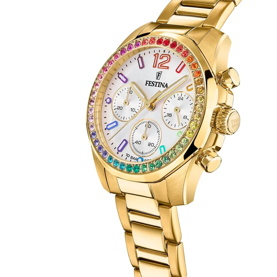 Festina 38mm Chronograph Silver Dial, Gold-Tone Stainless Steel Bracelet, view 3
