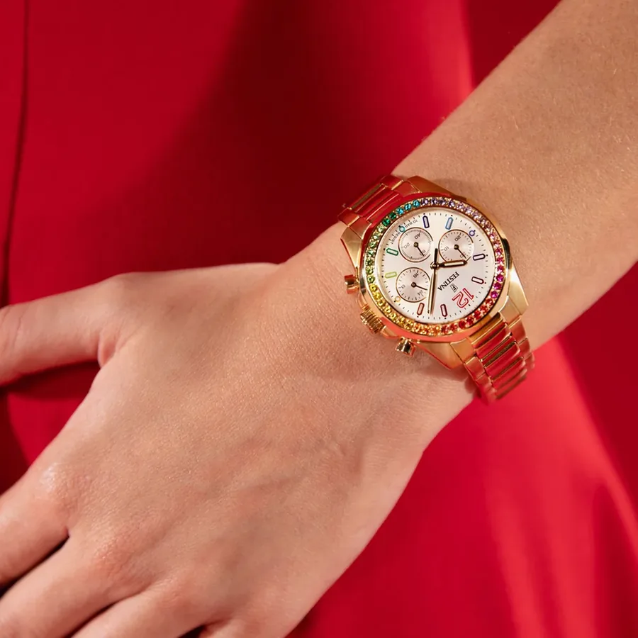 Festina 38mm Chronograph Silver Dial, Rose Gold-Tone Stainless Steel Bracelet, view 2