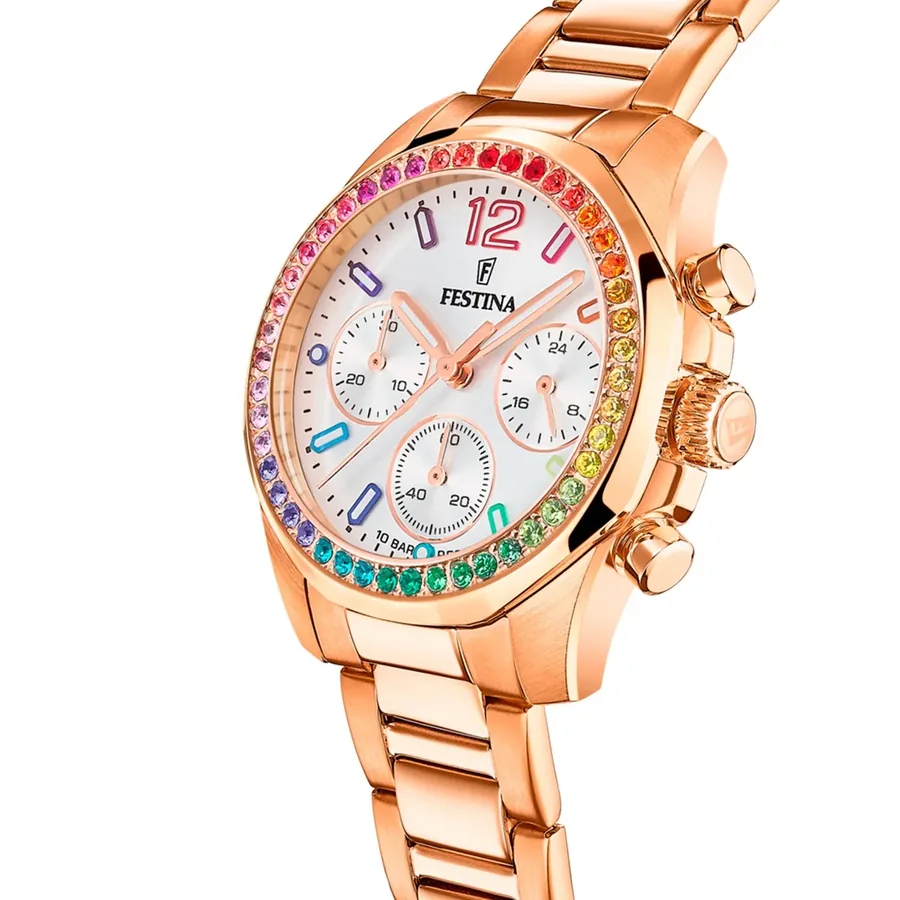 Festina 38mm Chronograph Silver Dial, Rose Gold-Tone Stainless Steel Bracelet, view 4