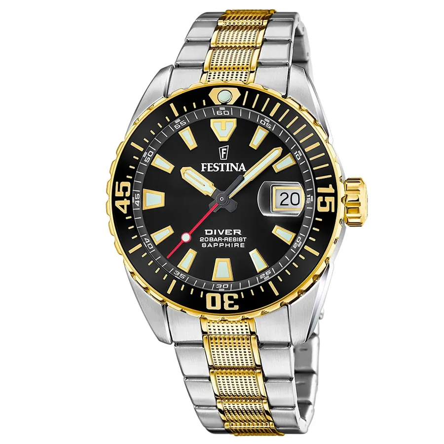 Festina 41mm Black Dial, Silver and Gold-Tone Stainless Steel Bracelet, front view