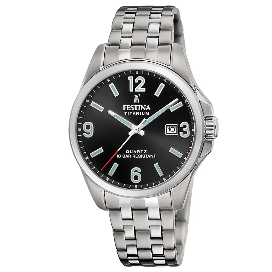 Festina 41mm Black Dial, Silver-Tone Stainless Steel Bracelet, front view
