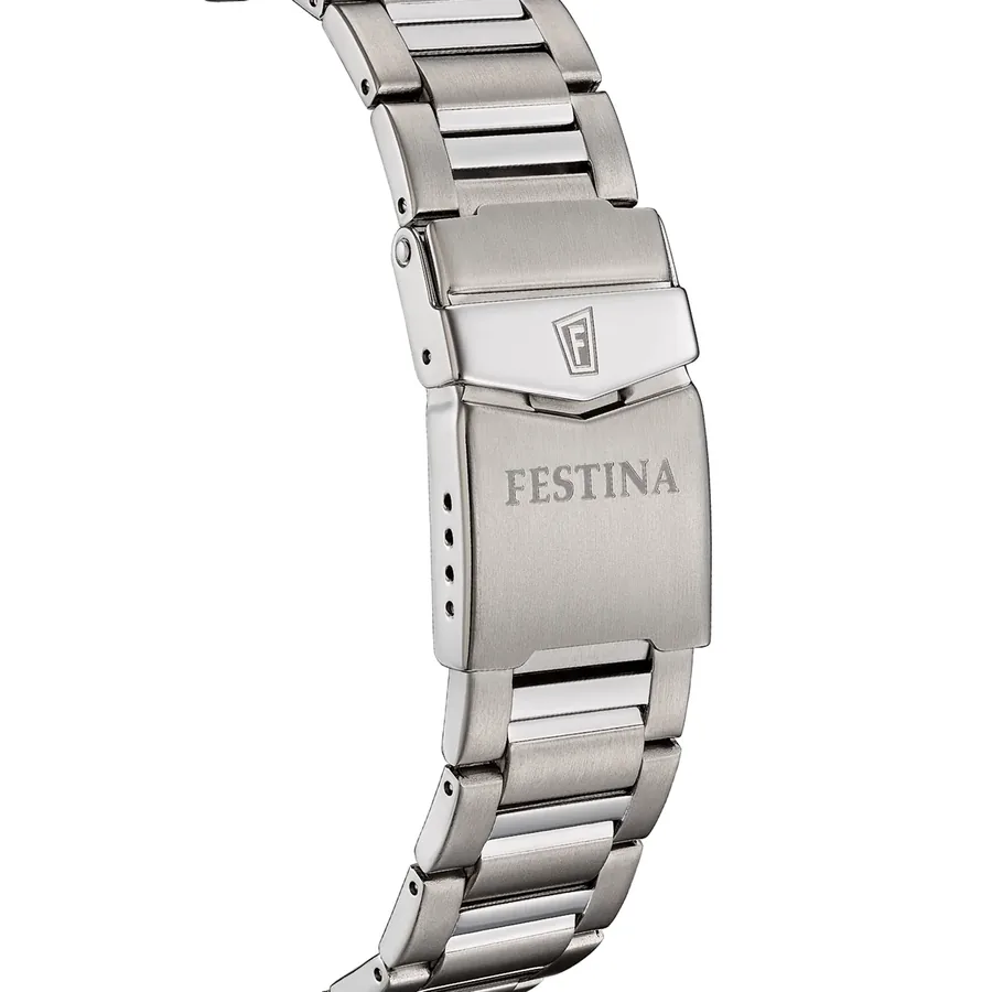 Festina 43mm Black Dial, Silver-Tone Stainless Steel Bracelet, view 2