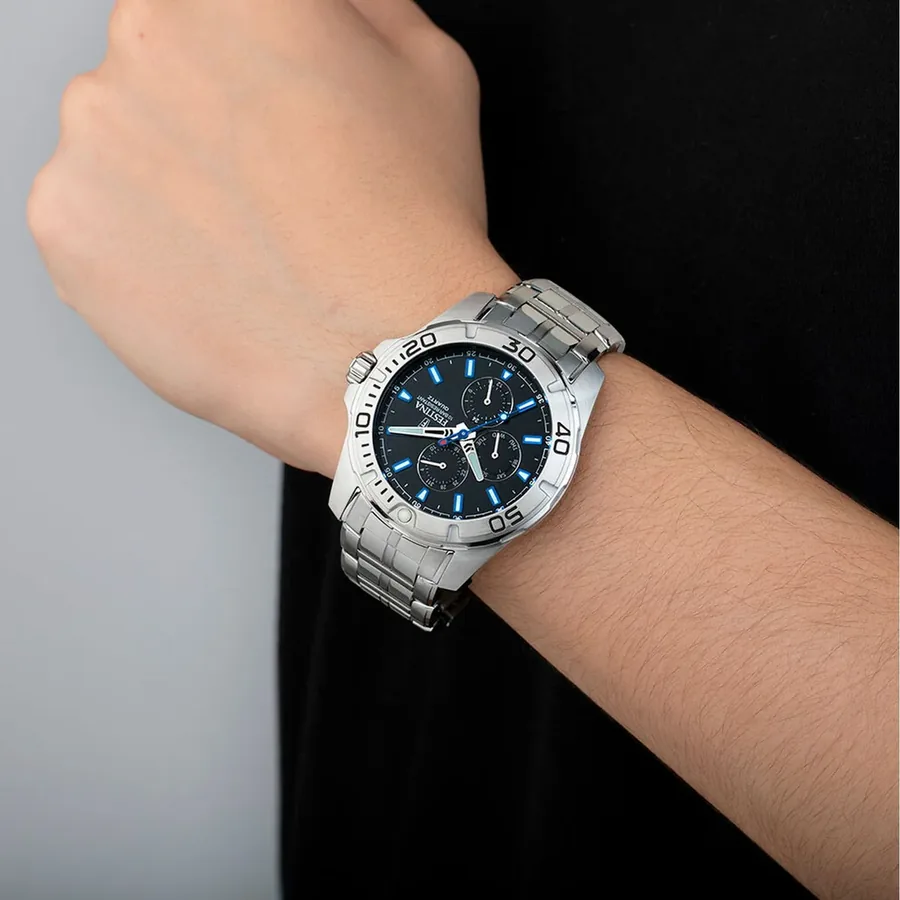 Festina 43mm Black Dial, Silver-Tone Stainless Steel Bracelet, view 2