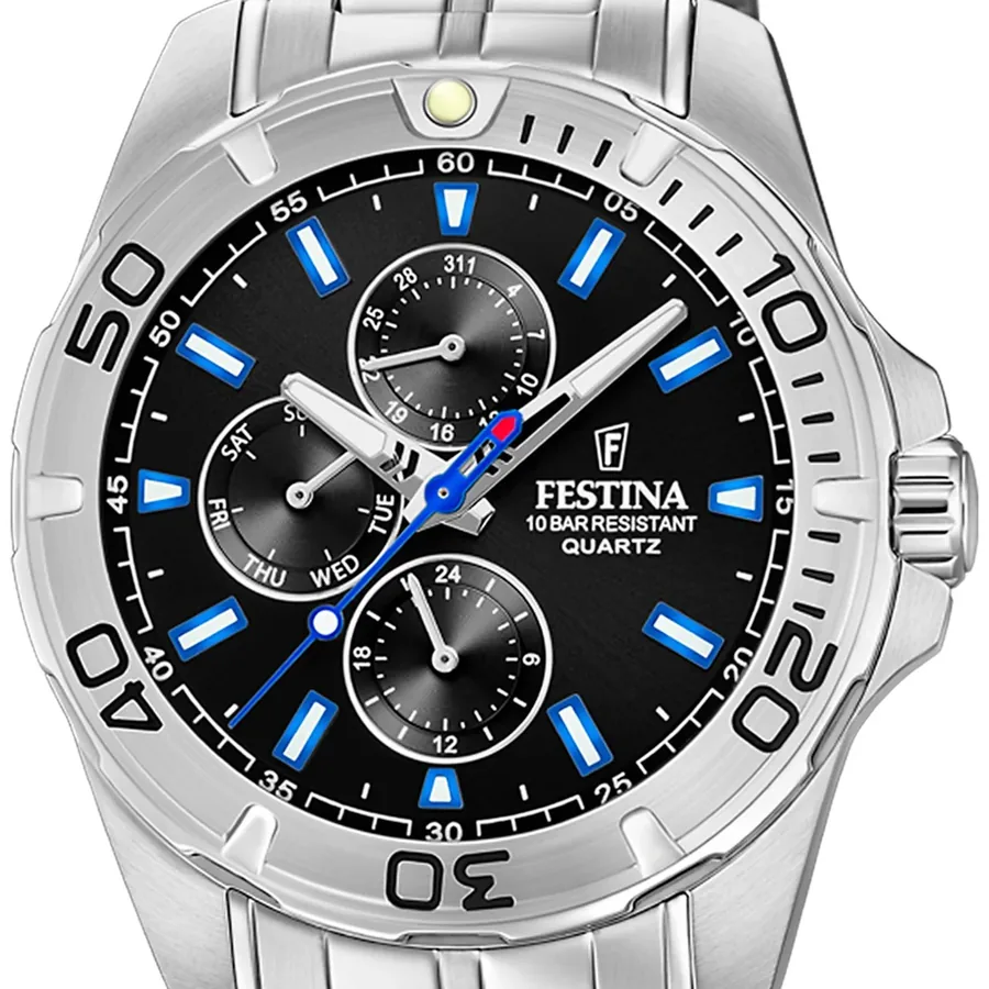 Festina 43mm Black Dial, Silver-Tone Stainless Steel Bracelet, view 3