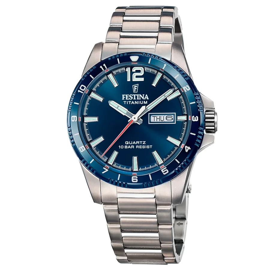 Festina 43mm Blue Dial, Silver-Tone Stainless Steel Bracelet, front view