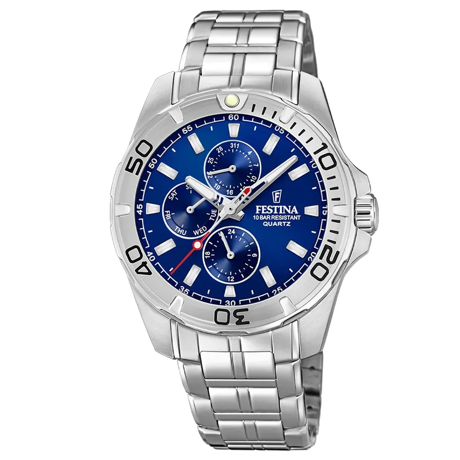Festina 43mm Blue Dial, Silver-Tone Stainless Steel Bracelet, front view