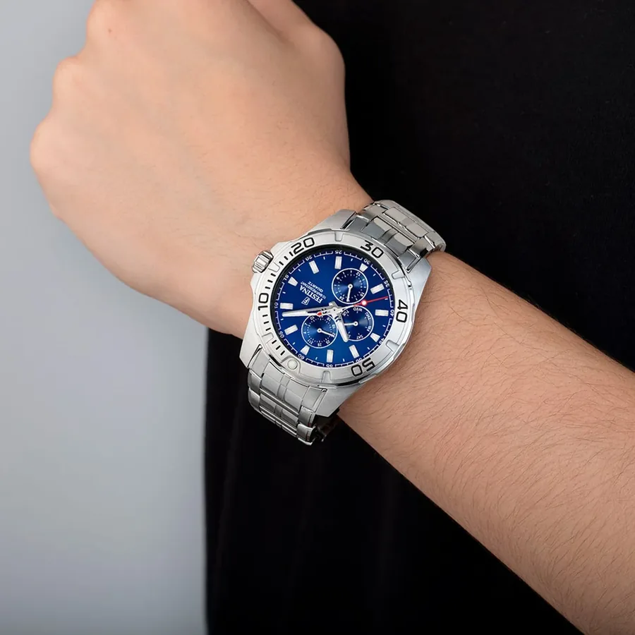 Festina 43mm Blue Dial, Silver-Tone Stainless Steel Bracelet, view 2