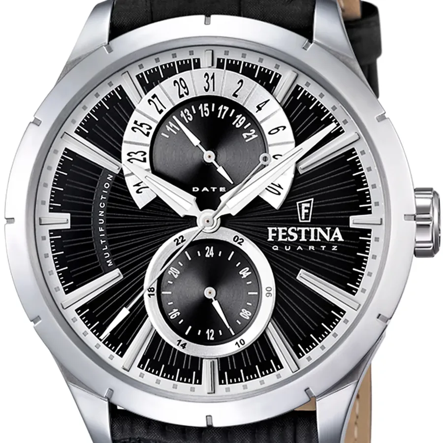 Festina 44.9mm Black Dial, Black Leather Strap, view 2