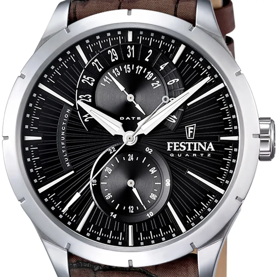 Festina 44.9mm Black Dial, Brown Leather Strap, view 2