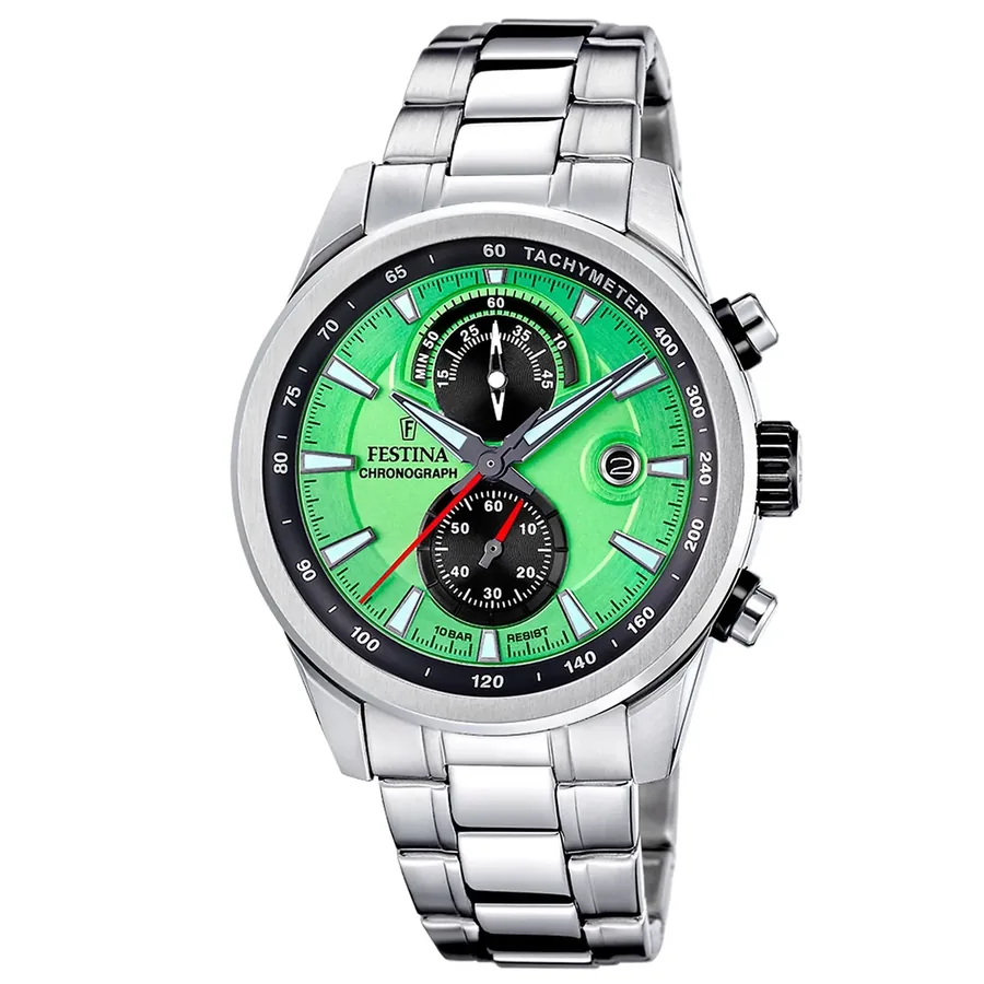 Festina 44mm Chronograph Green and Black Dial, front view