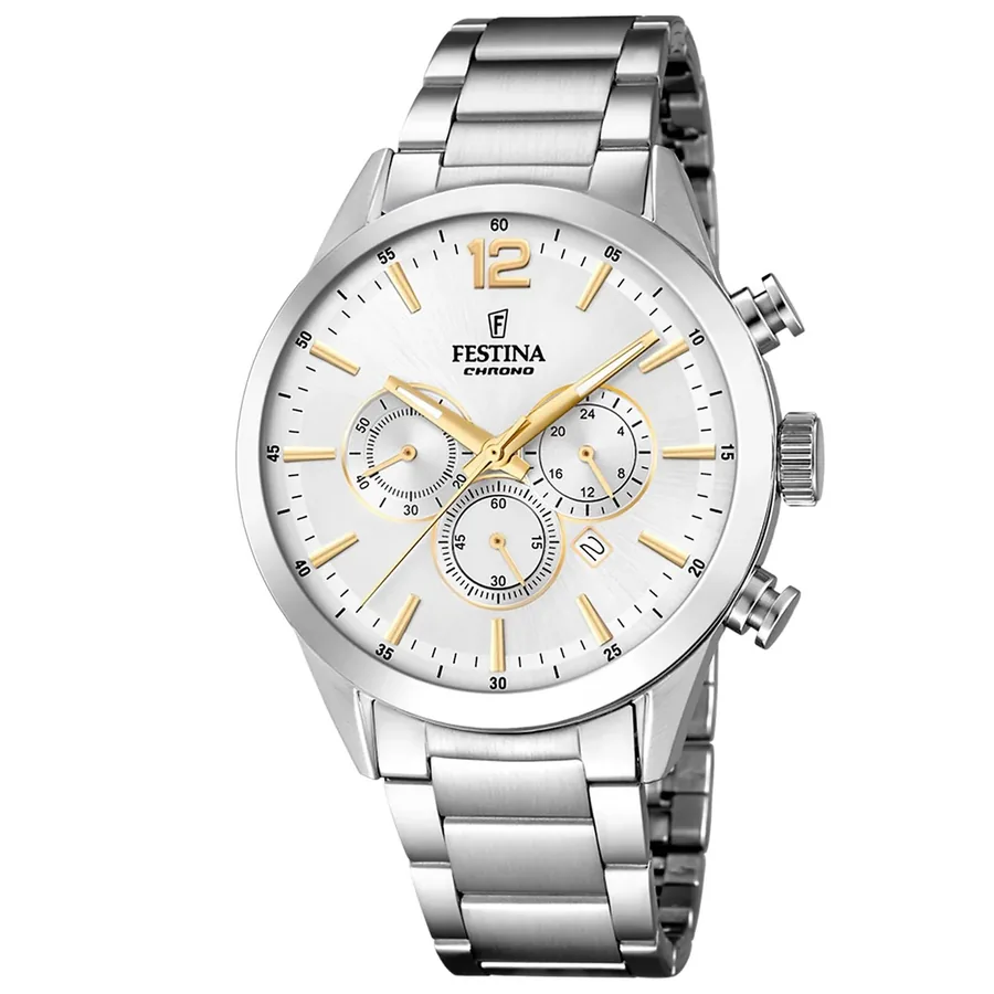 Festina 44mm Chronograph Silver Dial, front view