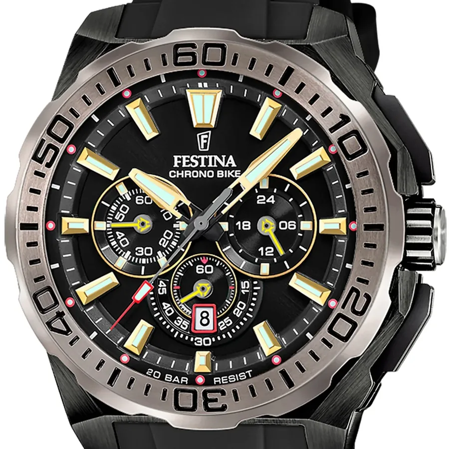 Festina 45.5mm Chronograph Black Dial, Black Rubber Strap, view 2