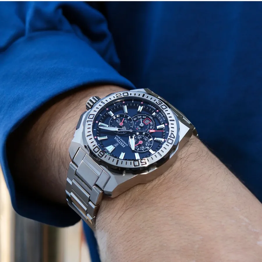Festina 45.5mm Chronograph Black Dial, Silver-Tone Stainless Steel Bracelet, view 2