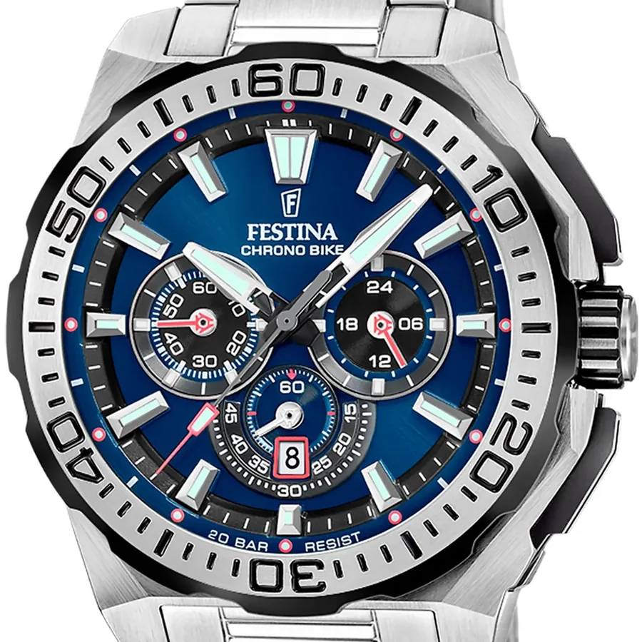Festina 45.5mm Chronograph Black Dial, Silver-Tone Stainless Steel Bracelet, view 3
