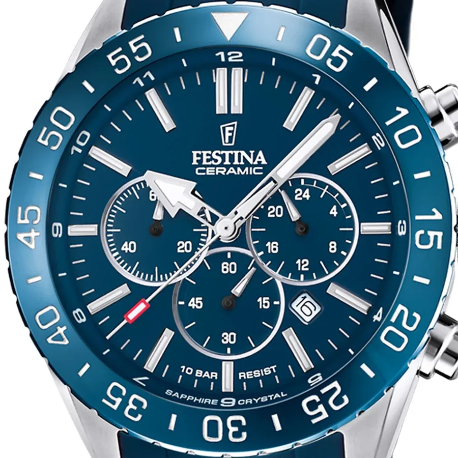 Festina Ceramic 44mm Chronograph Blue Dial, view 2