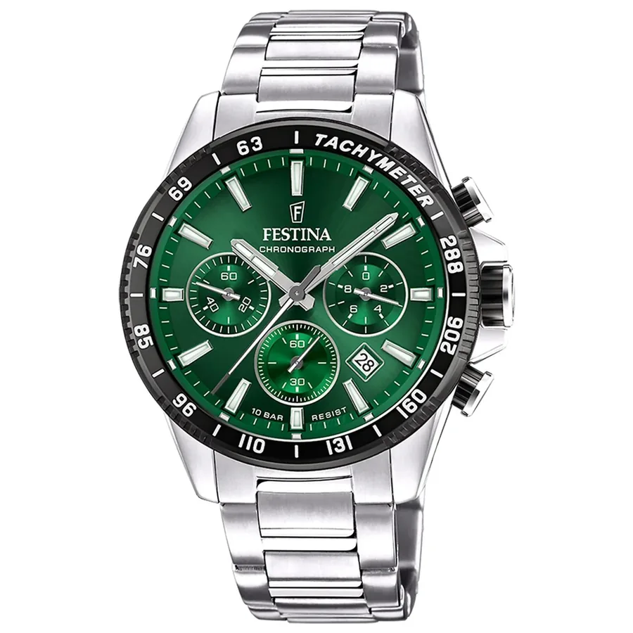 Festina Timeless 45mm Chronograph Green Dial, front view