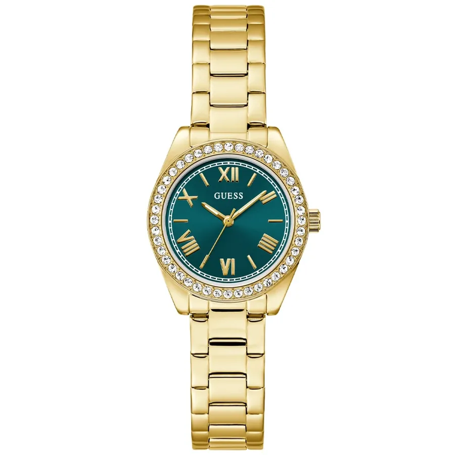Guess 30mm Green Dial, Gold-Tone Stainless Steel Bracelet, Ref. GW0841L9, front view