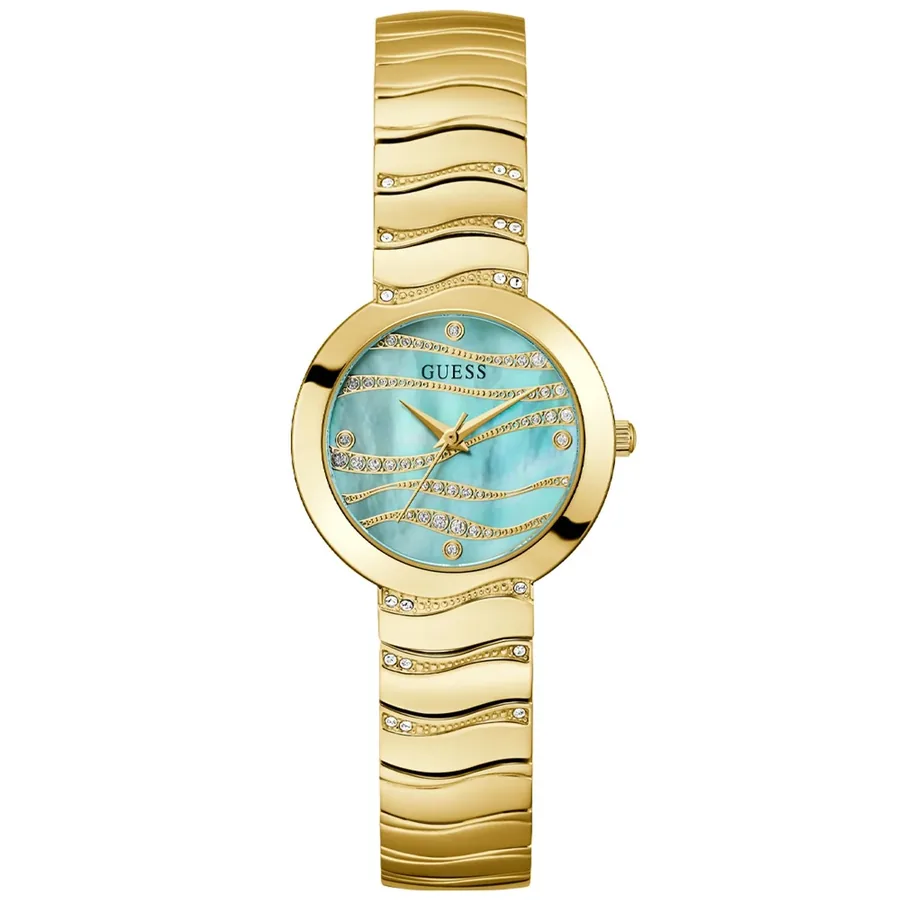 Guess 30mm Green Dial, Gold-Tone Stainless Steel Bracelet, Ref. GW0871L2, front view