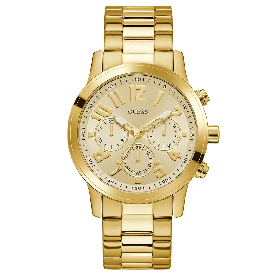 Guess 44mm Champagne Dial, Gold-Tone Stainless Steel Bracelet, Ref. GW1006G2, front view