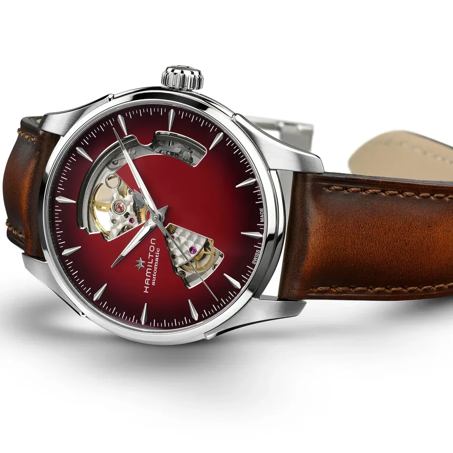 Hamilton Jazzmaster Open Heart Auto 40mm, Burgundy, leather strap, view 2