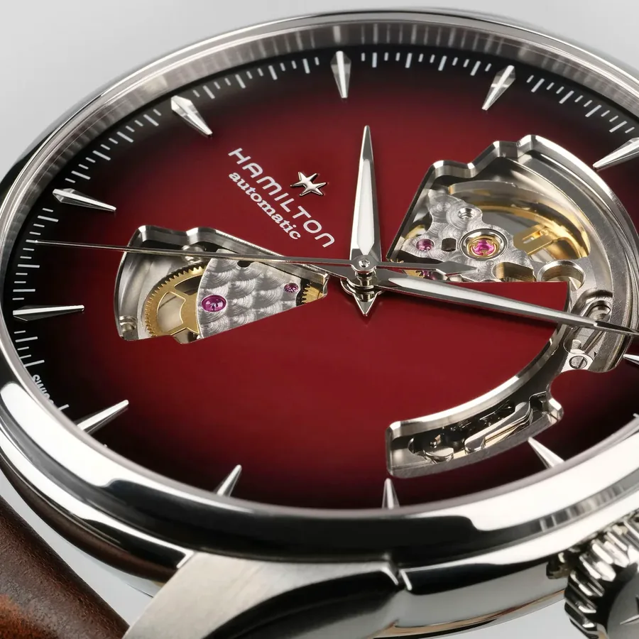 Hamilton Jazzmaster Open Heart Auto 40mm, Burgundy, leather strap, view 3