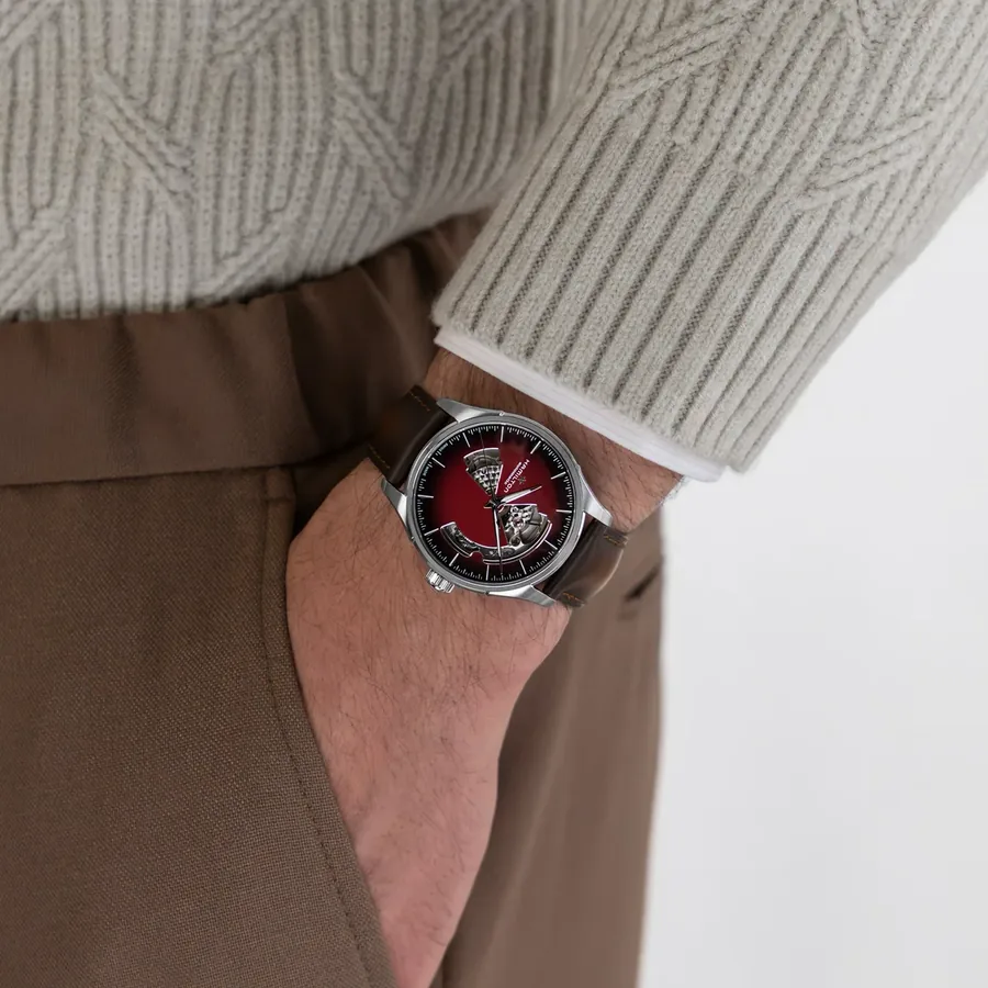 Hamilton Jazzmaster Open Heart Auto 40mm, Burgundy, leather strap, view 5