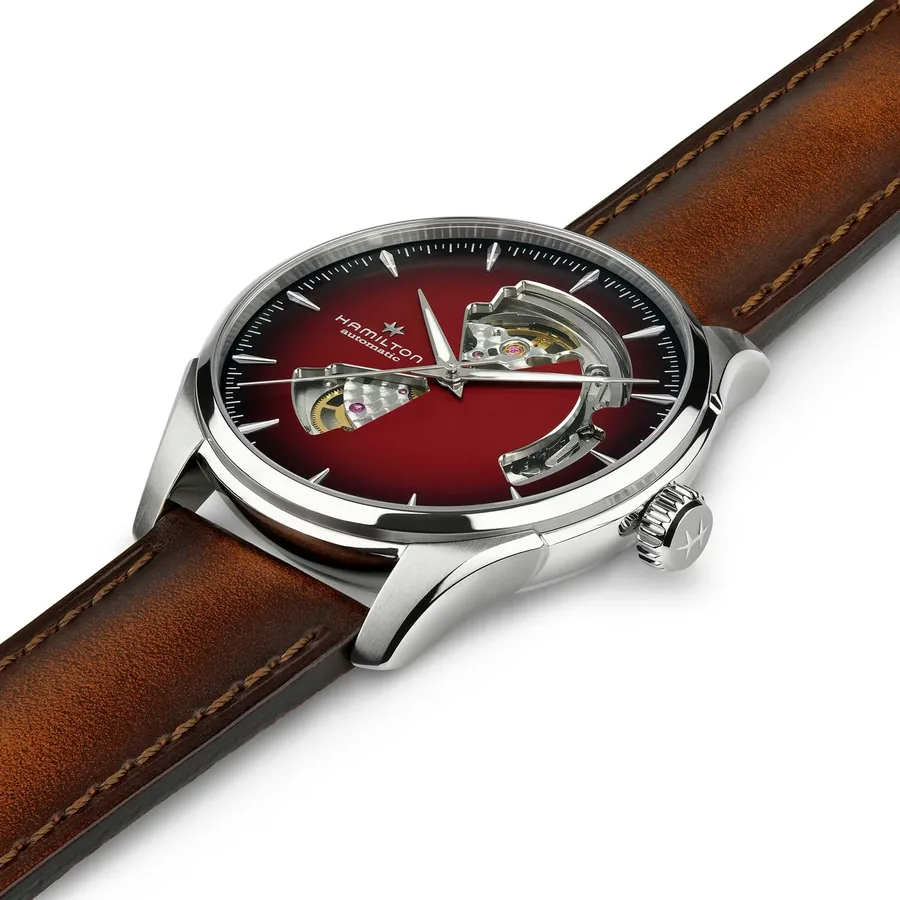 Hamilton Jazzmaster Open Heart Auto 40mm, Burgundy, leather strap, view 6