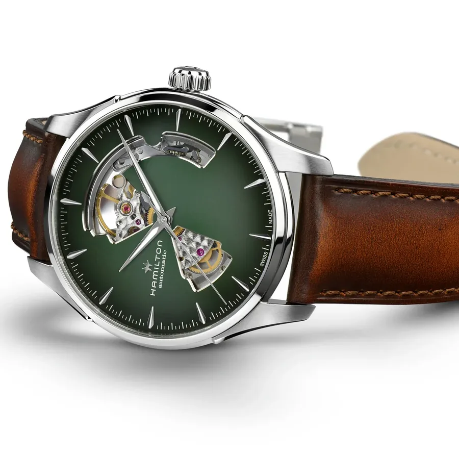 Hamilton Jazzmaster Open Heart Auto 40mm, Green, leather strap, view 2