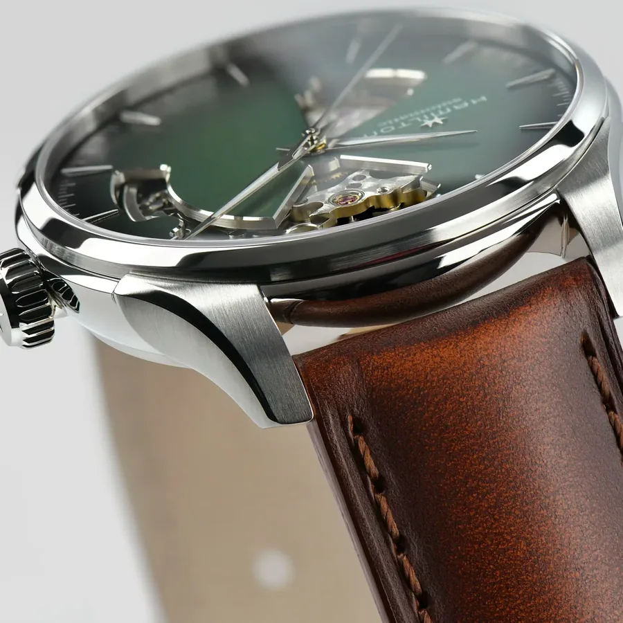 Hamilton Jazzmaster Open Heart Auto 40mm, Green, leather strap, view 3