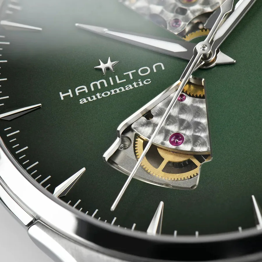 Hamilton Jazzmaster Open Heart Auto 40mm, Green, leather strap, view 4
