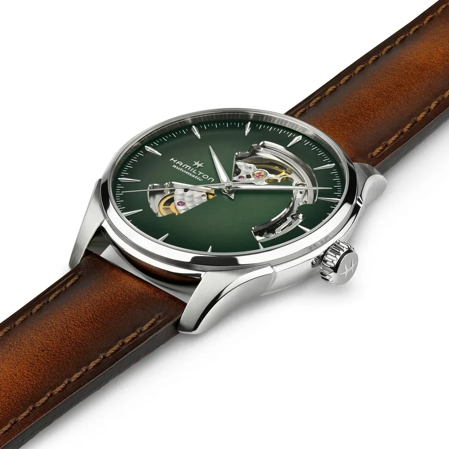 Hamilton Jazzmaster Open Heart Auto 40mm, Green, leather strap, view 5