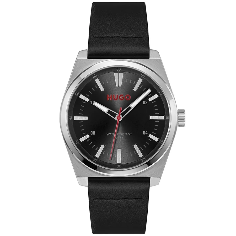 HUGO Ark 40mm Black Dial, Black Leather Strap, Ref. 1530437, front view