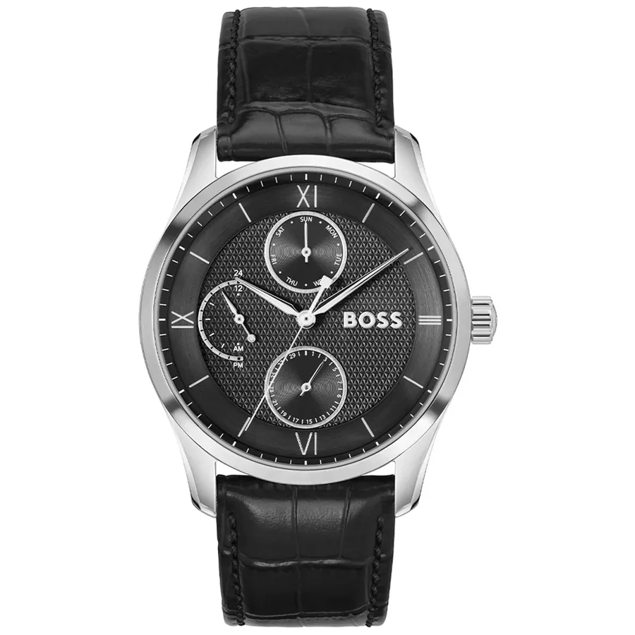 Hugo Boss Principle Master 41mm Black Dial, Black Leather Strap, front view
