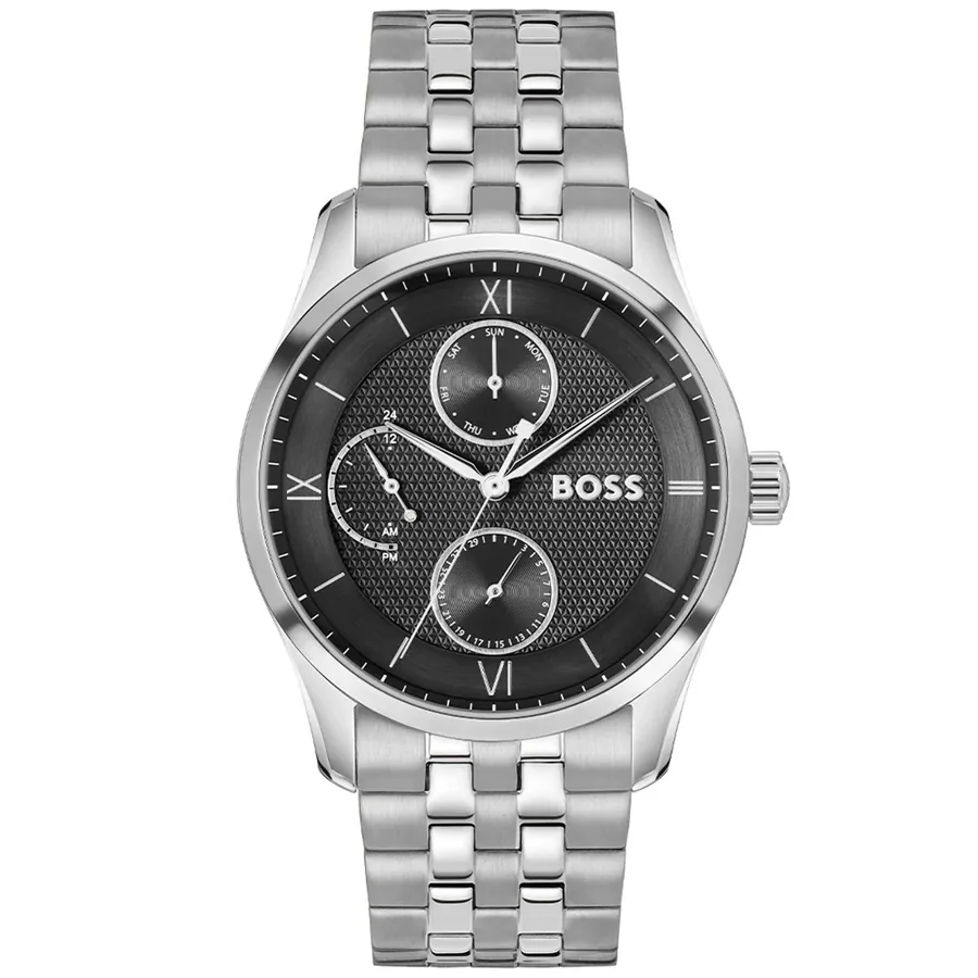 Hugo Boss Principle Master 41mm Black Dial, Silver-Tone Stainless Steel Bracelet, front view
